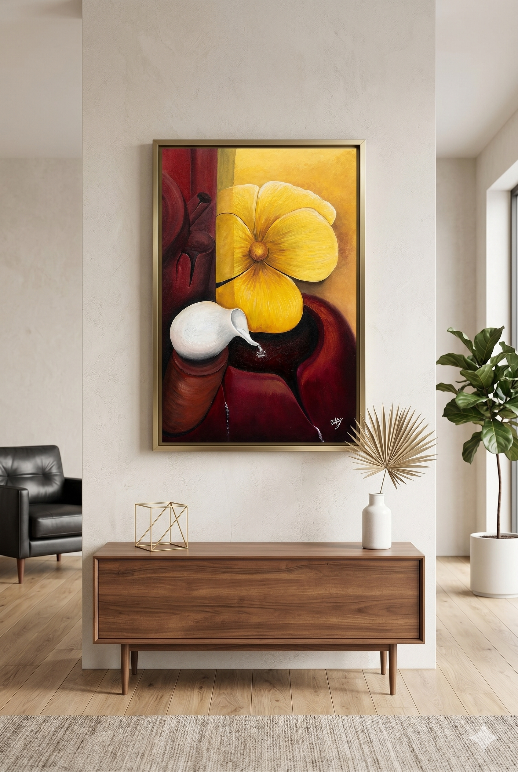 Pintura a óleo no quadro