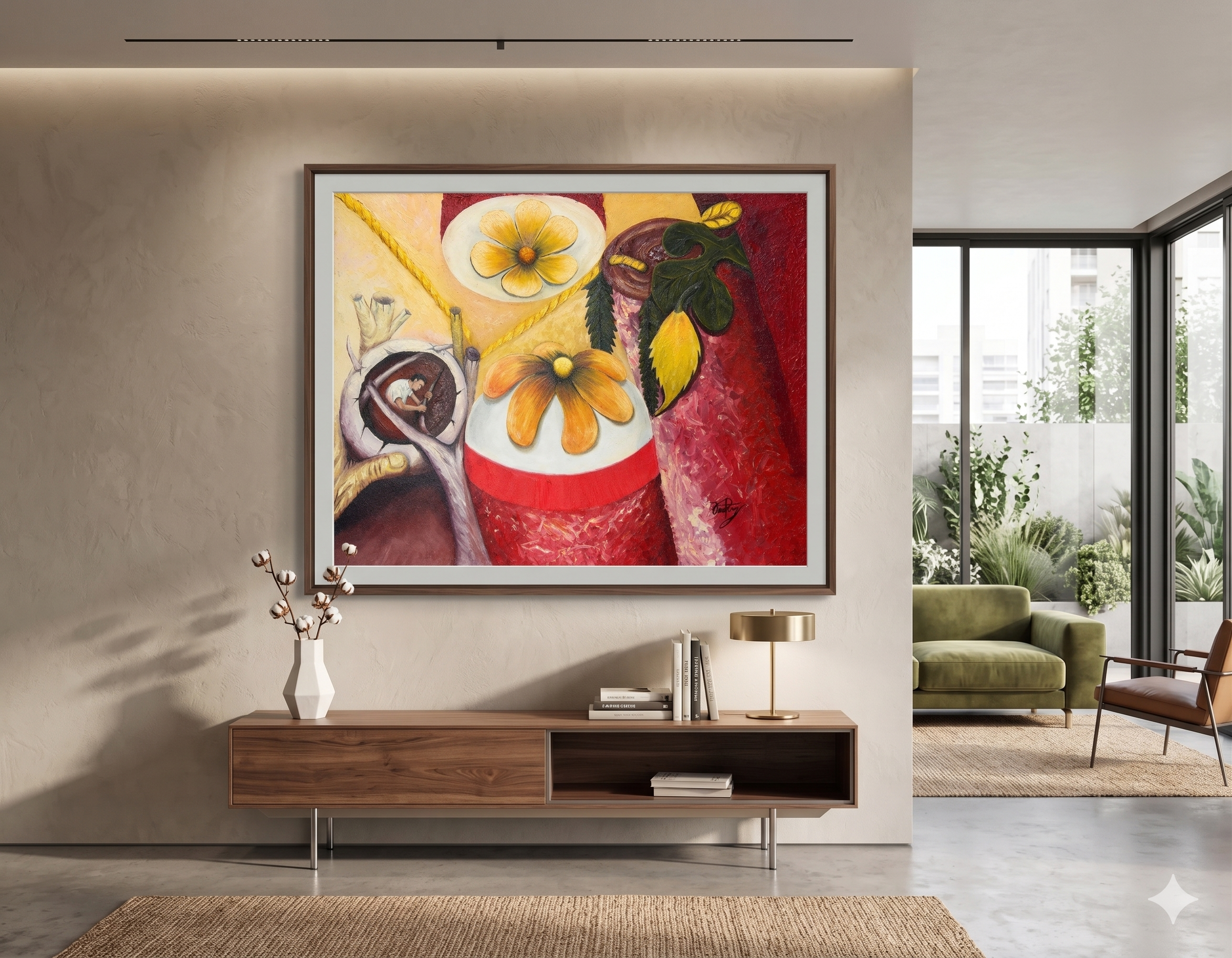 Pintura a óleo no quadro