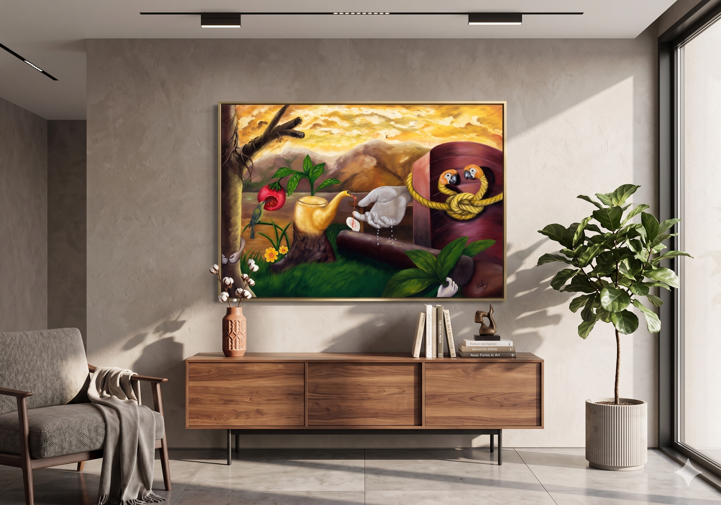Pintura a óleo no quadro